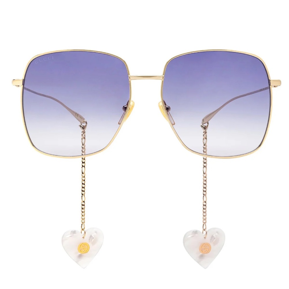 Gucci Gold and Blue Square Frame Sunglasses